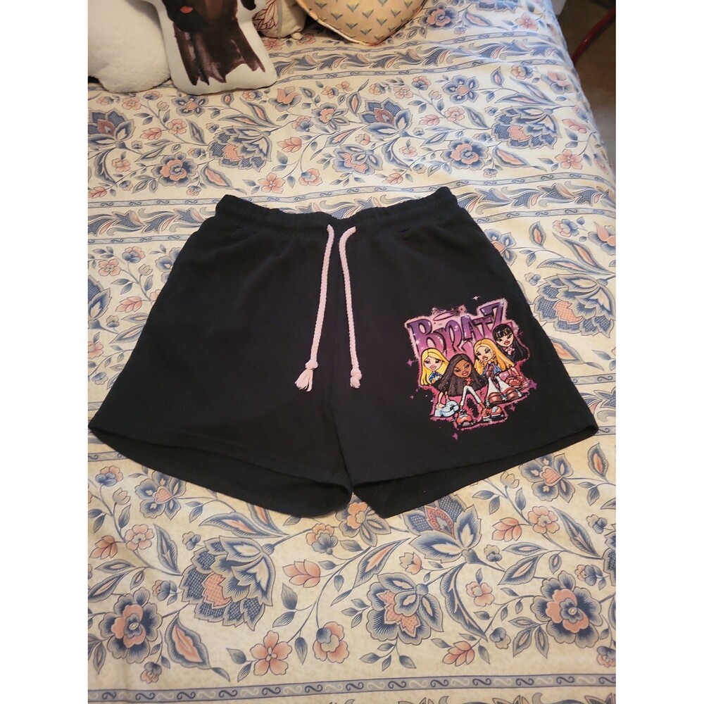 Bratz Graphic Black Athletic Shorts with Pink Drawstring
